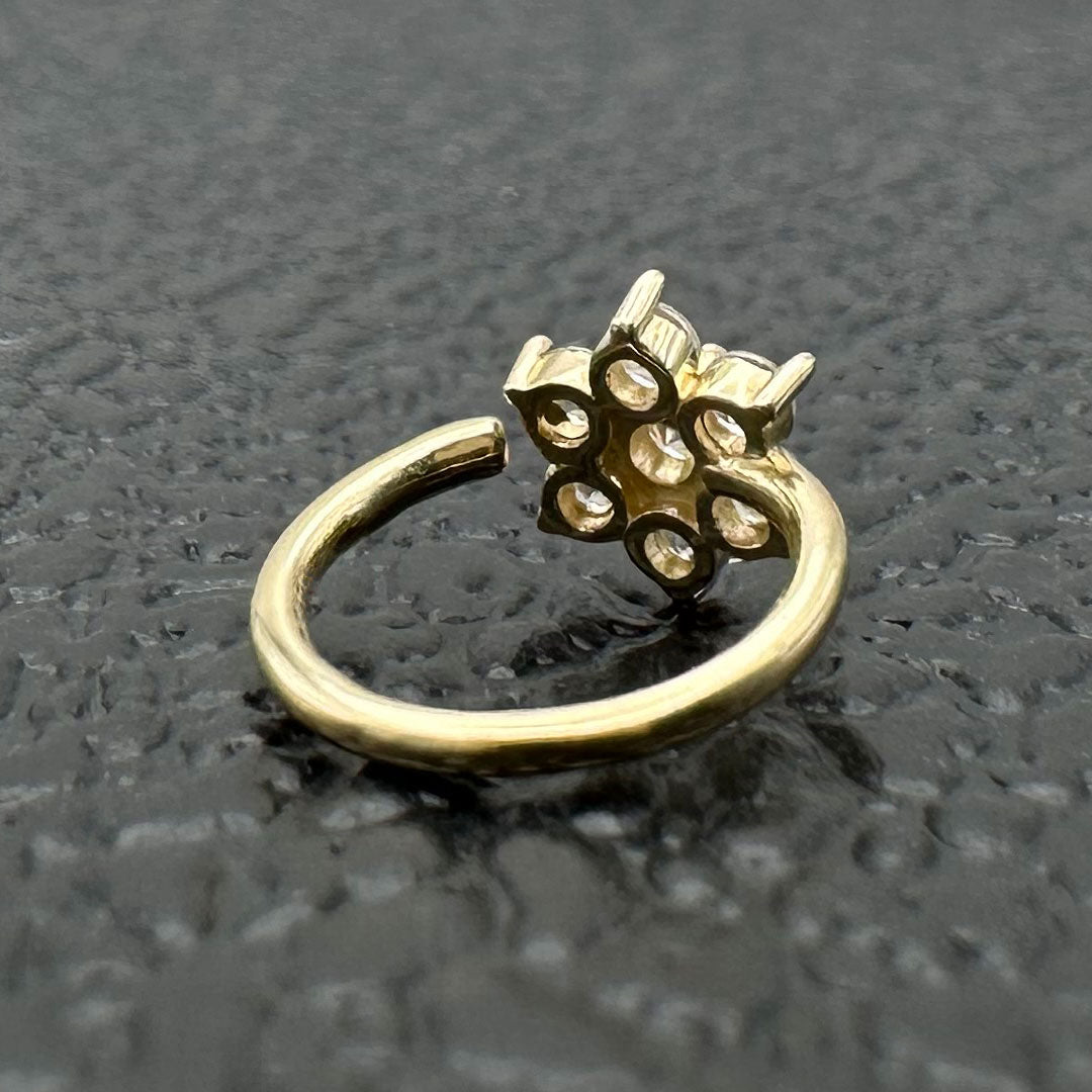 14k CZ Flower Cluster Nose Hoop 18G